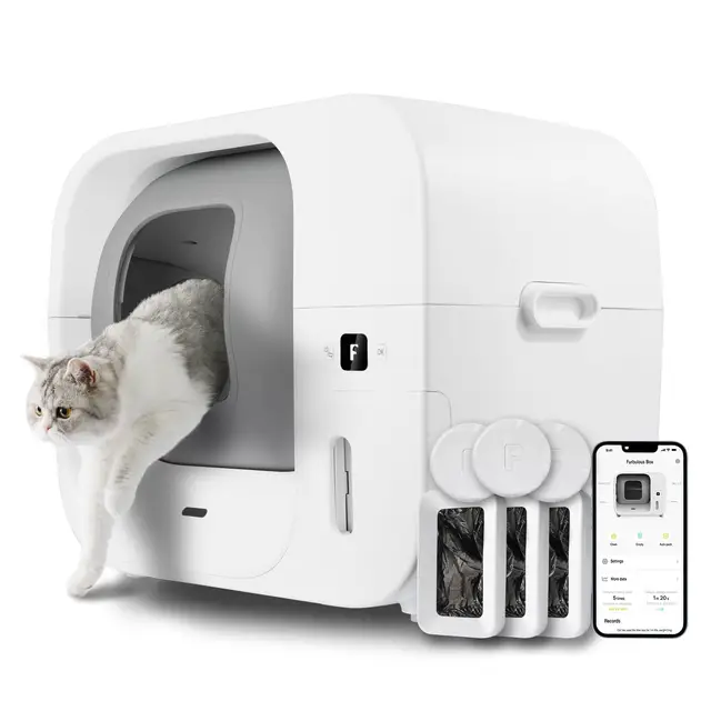 【Add water fountain get Extra 103 off】Furbulous【TUV Certified Quality-Focused】World's 1st Auto Pack & Seal Litter Box - Zero Odor, No-Pinch Structure & Safe Guard, App Control & Auto-Refill, No More Leakage, with 3 Trash Bag Box