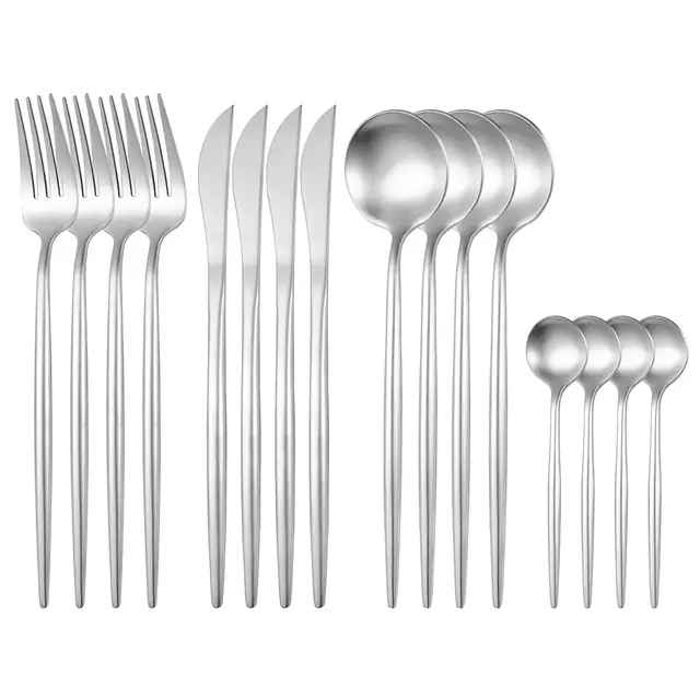 Fangyuan 16 Pieces Cutlery Set Silvery Stainless Steel with Knife, Fork, Spoon, High-Quality Stainless Steel Cutlery, Dishwasher Safe Kitchen Set PTY