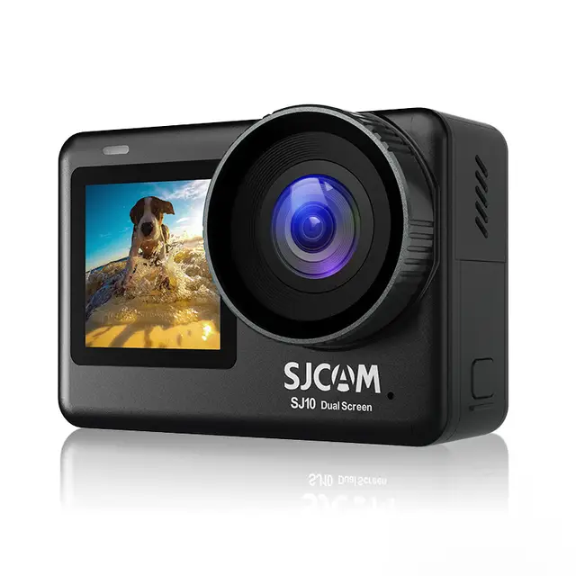 SJCAM SJ10 Pro actiecamera dubbel scherm 4K video 2,33 inch touchscreen met 1,3 inch selfiescherm 6-assige gyrostabilisatie 30 m waterdicht, inclusief hoes