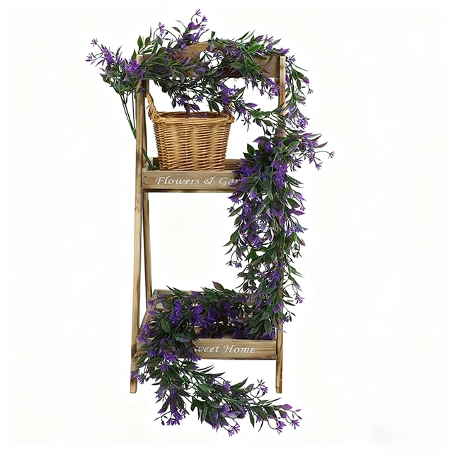 Yuejia 2 Stück 31,49 Zoll/80 cm künstliche Orangenblüte Wandbehang, simuliertes Pflanzkunstwerk, Rattan-Wandbehang, Indoor-Wanddekoration, Chlorophytum comosum, falsche Blüte, Goldglöckchen, Deckendeko (lila)
