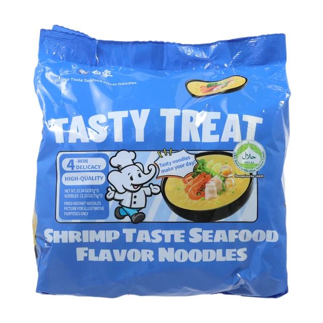 Bai Xiang Lot de 5 paquets de nouilles saveur crevettes et fruits de mer - 435 g