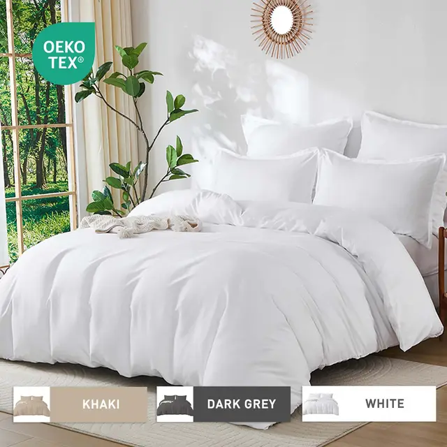 LeBonsoir White Bedding Duvet Cover Set，230x220cm/50x75cmx2 Breathable Durable Soft Comfy， with Zip， 3 Pieces， Includes 1 Duvet Cover & 2 Pillowcases，NO Comforter