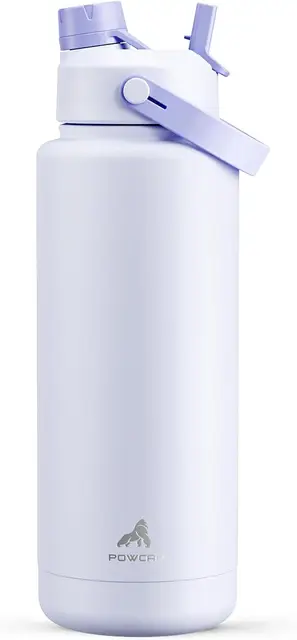 POWCAN by Meoky Sport-Trinkflasche mit zwei Öffnungen 40 Unzen (ca. 1180 ml) mit Tragegriff – Grau Lila, Neujahrsangebot, Top-Geschenkempfehlungen