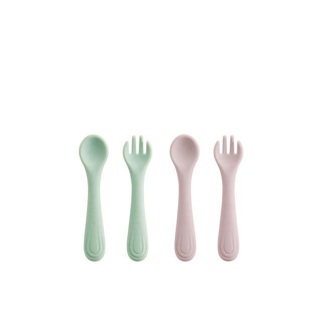 BC Babycare Kit cuillère et fourchette en silicone petite poignée, ustensiles pour repas autonome, pour bébés de plus de 6 mois, sans BPA – Idéal pour la diversification alimentaire et l’autonomie – Rose + Vert