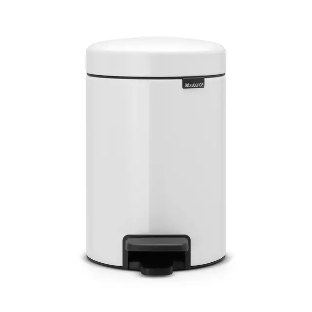 Brabantia NewIcon Pedal Bin, 3 litre, Soft Closing, Plastic Inner Bucket, White