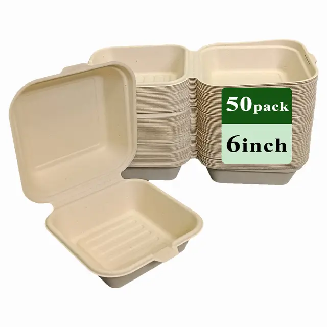 Ruibamboo disposable bamboo fiber clamshell 6 inches
50pack