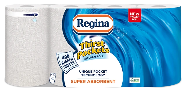 Regina Thirst Pockets 2 Ply 4 Pack White  (4R)