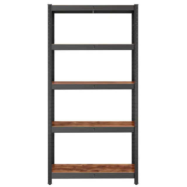 SONGMICSHOME Standregal, Bücherregal, Lagerregal, 5 Ebenen, Küchenregal, verstellbare Ablagen, braun-schwarz