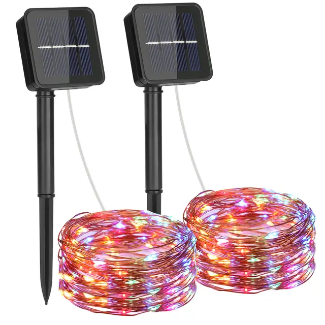 VIVREAL buitensolar LED-lichtsnoer 2-pack, 26 ft, kleurrijk, 80 LED, 8 lichtstanden, waterdicht – model IL-CSL-BB01, jaarsstartverkoop, top cadeauopties
