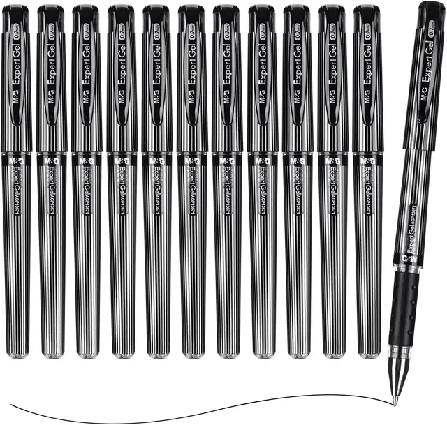 M&G ExpertGel Gel Pens, 12 Pack Black Ink Gel Pens, Medium Point 0.7 mm, Quick Dry, Smooth Writing Gel Ink Pens with Anti-Slip Grip and Cap for Office and School