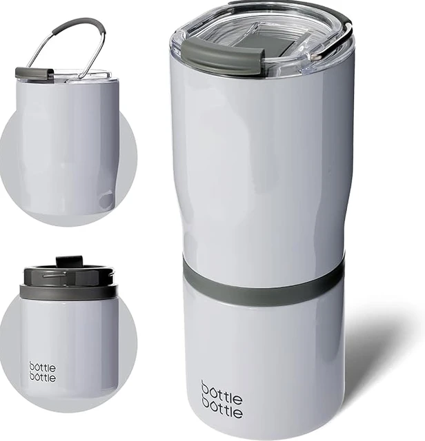 Bottle Bottle Mug en acier inoxydable avec poignée et 2 couvercles, 625 ml, sans BPA (gris), Offre annuelle, Idées cadeaux