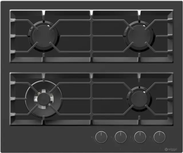 Wiggo WH-G634GR(B) Gaskookplaat - 4 Branders - RVS Afwerking - Gietijzeren Rosten - Veiligheidskleppen