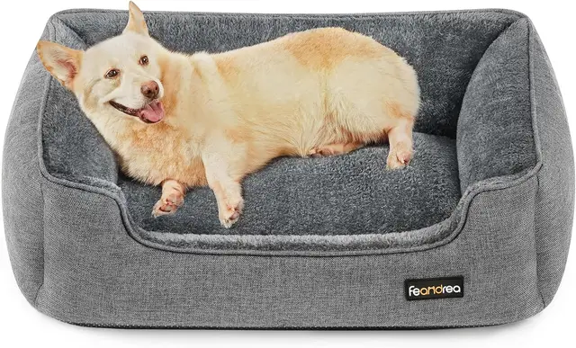 FEANDREA 100% Polyester Pet Bed, Dog Bed,  Dog Sofa Bed, 90x75x25cm, Light Grey