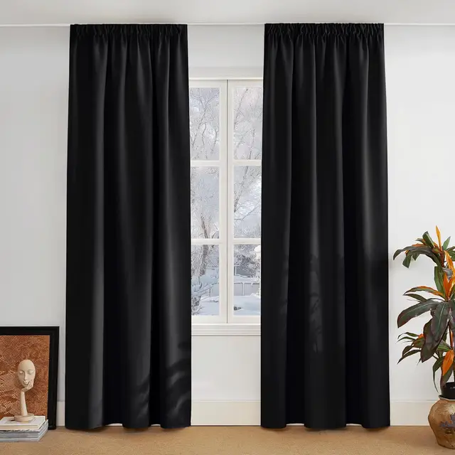 PONY DANCE Blackout Curtains with Pencil Pleat, 2 Panels W140 x L245 cm(W55 x L96 inch), Black