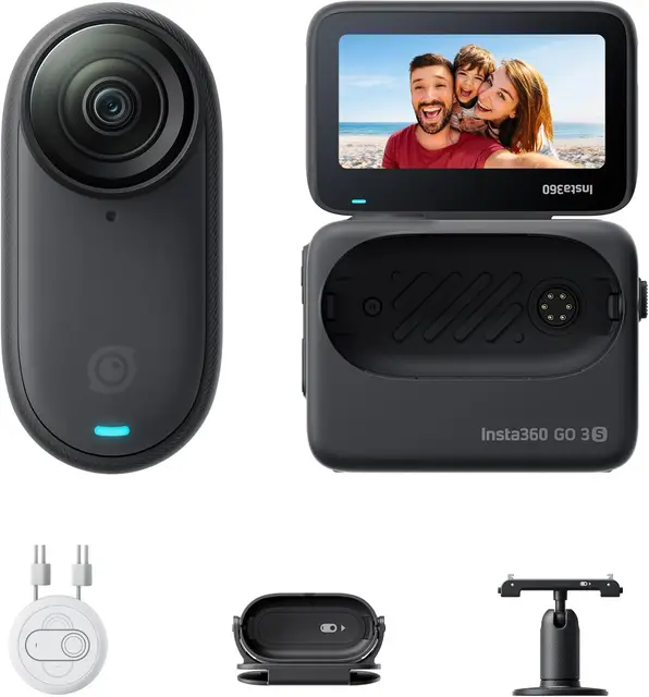 Insta360 GO 3S 128 GB – Tragbare 4K-Minikamera, wasserdicht, mit Stabilisierung, 140-Minuten-Akku, KI-Bearbeitung, Apple Find My, Schwarz