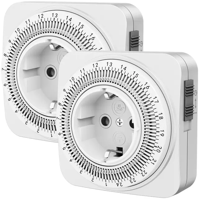 Dewenwils mechanische Zeitschaltuhr Steckdose 24-Stunden Mini-Analog-Timer mit 96 Segmenten Zeitschalter für Kaffeemaschinen 2er-Pack