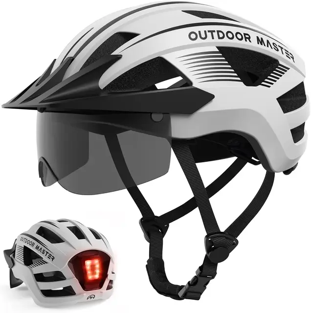 OutdoorMaster RhinoUrban Mountain & Road Bike Helmet with Rechargeable Safety Light for Adults - White, M