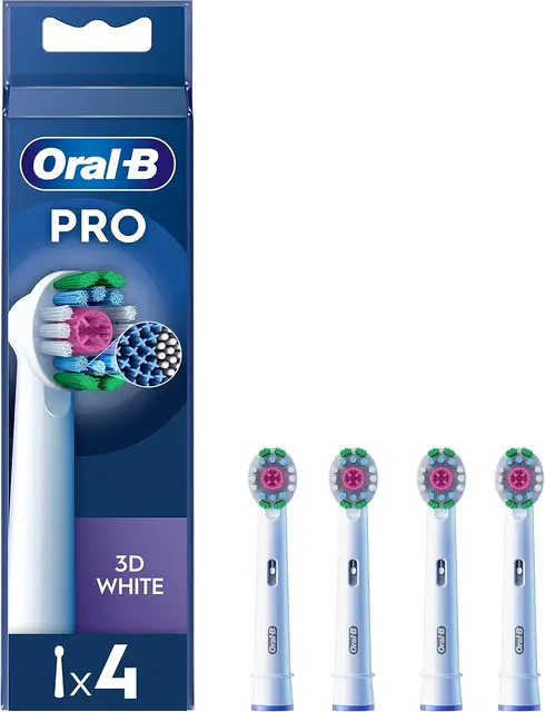 Oral B Pro 3D White Electric Toothbrush Heads, For Teeth Whitening and to Remove Surface Stains, Pack of 4 Toothbrush Heads, White