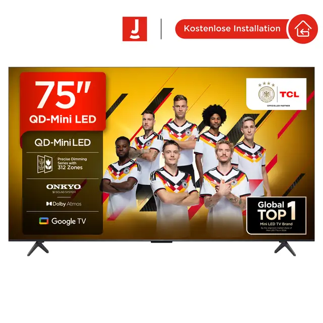TCL 75Q6C QLED Mini LED Fernseher, 75 Zoll, 4K HDR Premium, Dolby Vision IQ & Atmos, Onkyo 2.1 Sound, Smart TV mit Google TV, Game master, 144Hz Motion Clarity Pro, AMD FreeSync Premium Pro, HDMI 2.1, AirPlay 2, Google Assistant & Alexa