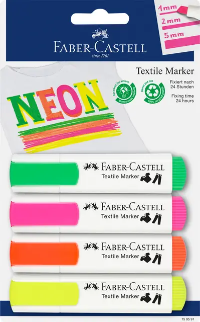 Faber-Castell Neon Textile Marker, Pack of 4
