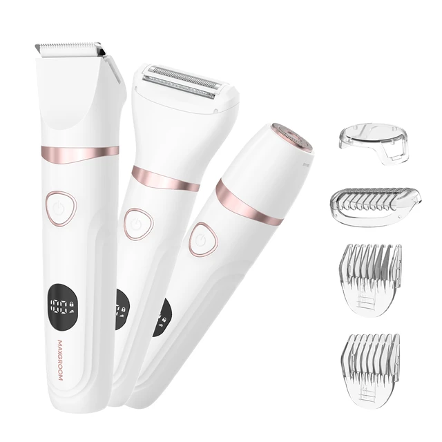 MAXGROOM 3-in-1 Damen-Bikini-Trimmer, tragbarer, kabelloser Reiserasierer, austauschbare Klingen, IPX7 wasserdicht, leicht zu reinigen, Keramikklingen, Damengeschenk, Weiß, BM2310