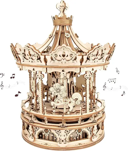 Robotime ROKR Romantic Carousel 3D Wooden Puzzle Building Toys 17 x 17 x 23.5 cm 1PC