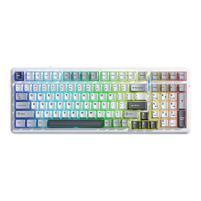 AULA F99 Mechanical Wireless Keyboard, QWERTY US layout, Tri-Mode(Wired/Bluetooth/2.4G) - Light Gray/Gray wood switch V3