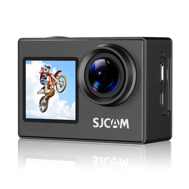 SJCAM SJ4000 Actioncamera met dubbel scherm, 4K video, 2,0 inch lcd met 1,3 inch selfiescherm, 170° groothoek, f/2.2 diafragma, EIS-stabilisatie, 30 m waterdicht met behuizing, 80 min. opnemen, compact 5,9 x 4,2 x 3 cm, 16 MP foto voor buitensport, fietsen, motorrijden