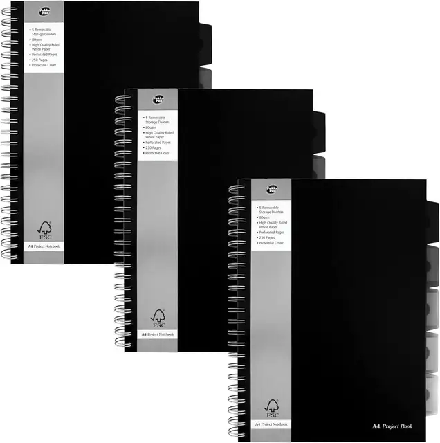 Pukka Pad A4 Black Project Book, Pack of 3