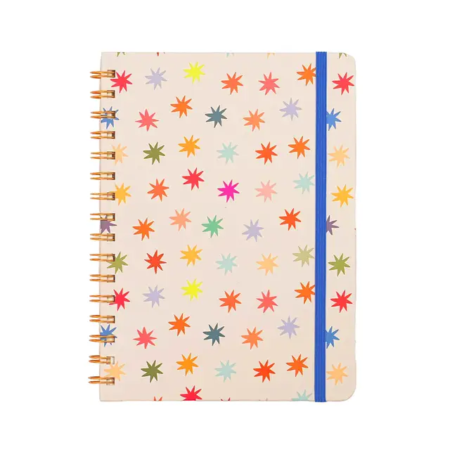 Jubiluu A5 Hardcover Spiral Lined Notebook - 96 Sheets (100g offset paper), with Elastic Band - Classic Cream Ruled Journal for Writing, School, Office, and Gifts-Starburst Floral