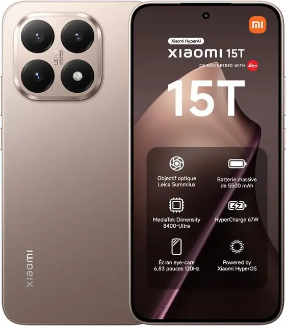Xiaomi 15T Smartphone avec objectif Leica 12 Go + 256 Go - Or rose