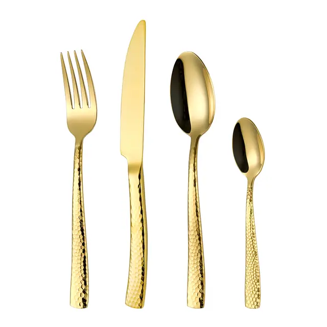 Fangyuan 4 Pieces Cutlery Set Golden Stainless Steel with Knife, Fork, Spoon, High-Quality Stainless Steel Cutlery, Dishwasher Safe Kitchen Set Texture