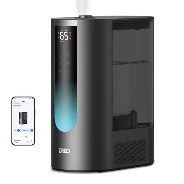 DREO Smart Ultraschall-Luftbefeuchter – großer 6‑Liter‑Wassertank, schnelle Luftbefeuchtung (500 ml/h), wärmender & kühler Nebel, App‑Steuerung, präzise 5%‑Luftfeuchtigkeitssteuerung, Dual‑Aroma‑Pads, HHM013S.