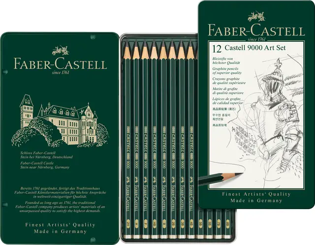 Faber-Castell Castell 9000 Graphite Pencil Art Set, Tin of 12