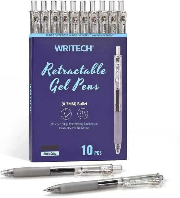 WRITECH Uittrekbaar Gel Inktstiften: 0,7 mm Medium Punt Zwart Inkt Kleur Pen voor Dagboek Schrijven Glad Schrijven Fijne Punt Snel Drogende Inkt Geen Doorbloeding Set 10 stuks