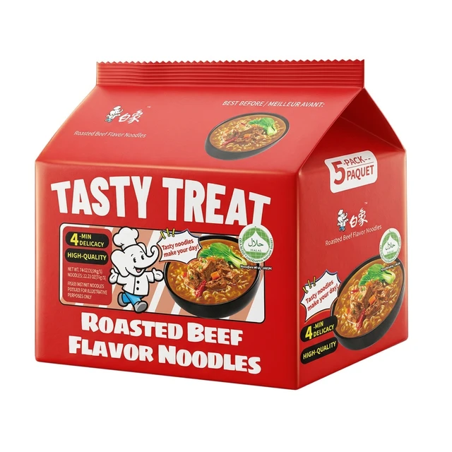 Bai Xiang instantnoedels met rode gestoofde rundvleessmaak, 5-pack, 84 g x 5