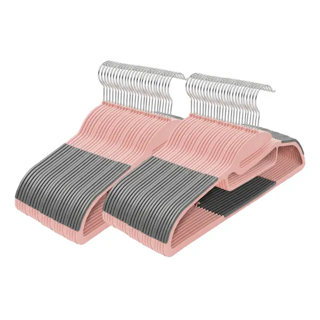 SONGMICSHOME Kleiderbügel Kunststoff, 50er Set, Bügel mit U-förmiger Öffnung, 0,5 cm dick, 41,5 cm breit, um 360° drehbarer Haken, rosa-dunkelgrau