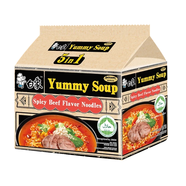 Baixiang Köstliche Suppe, Halal, würzige Rindfleischnudelsuppe 96g*5