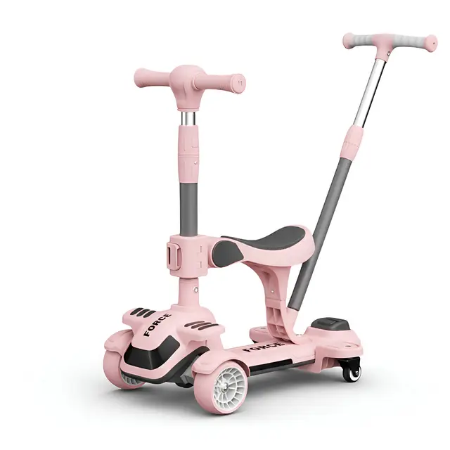 Neuleb 4 Wheel Scooter for Kids Ages 3-8 Years, Kick Kids Scooter with Swivel Seat, Max load Capacity 100KG, Adjustable Heights, Lean to Steer, Suitable for Boys & Girls, Pink