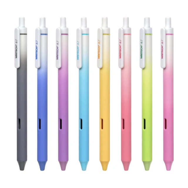 点石 Gelinktstiften, fijne punt (0,7 mm), intrekbaar, meerkleurig, 8 stuks, vloeiend schrijven, geen uitloop, vlekken of smoren, kleurverloop op de pen