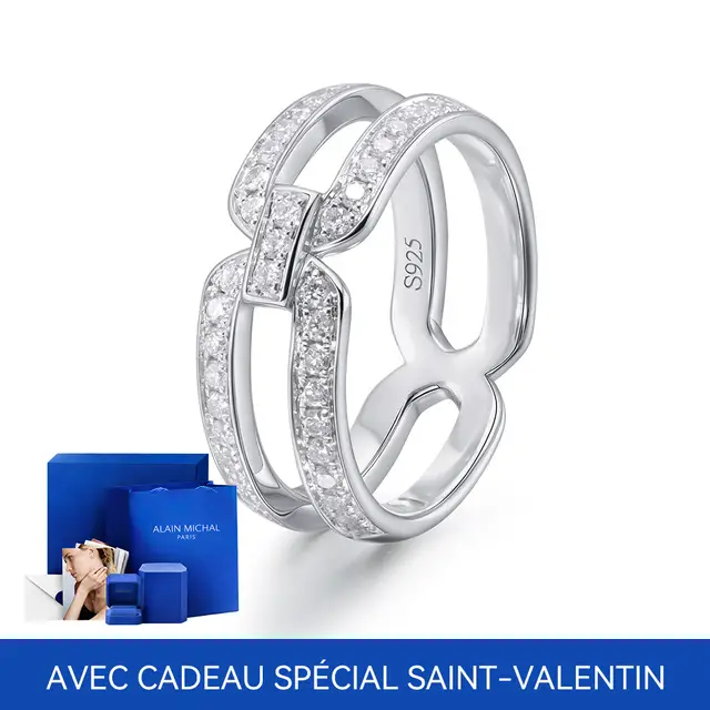 ALAIN MICHAL Intertwine Bague argent 925 sertie en diamants  Taille 54 avec cadeau spécial Saint-Valentin