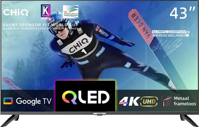 CHiQ U43QM8G - 43 inch QLED Smart TV, 4K 60 Hz, Google TV, randloos, Dolby Audio, Google Play Store