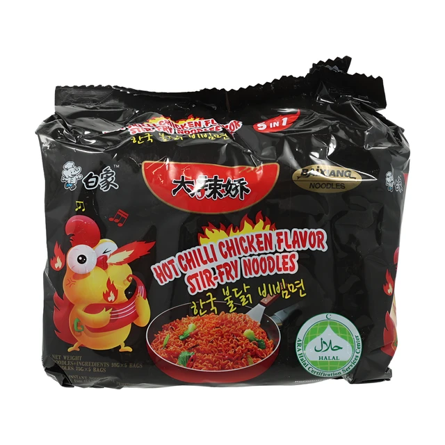 BaiXiang DaLajiao Bratnudeln Scharfes Hähnchen Chili-Geschmack 98g×5 Packung