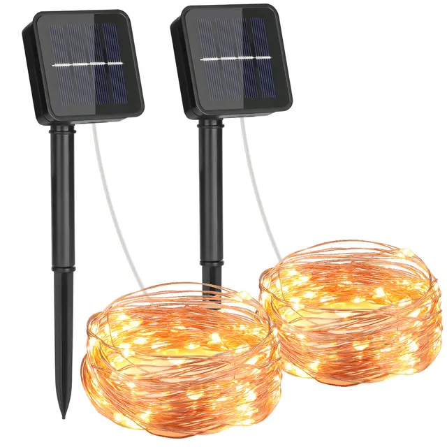 VIVREAL Tuin solar stringlichten van koperdraad, 2-pack, 49 ft, 75 LED warm wit, 8 modi, waterdicht – Model IL-CSL-BB01, Nieuwjaarverkoop, Top cadeaukeuzes