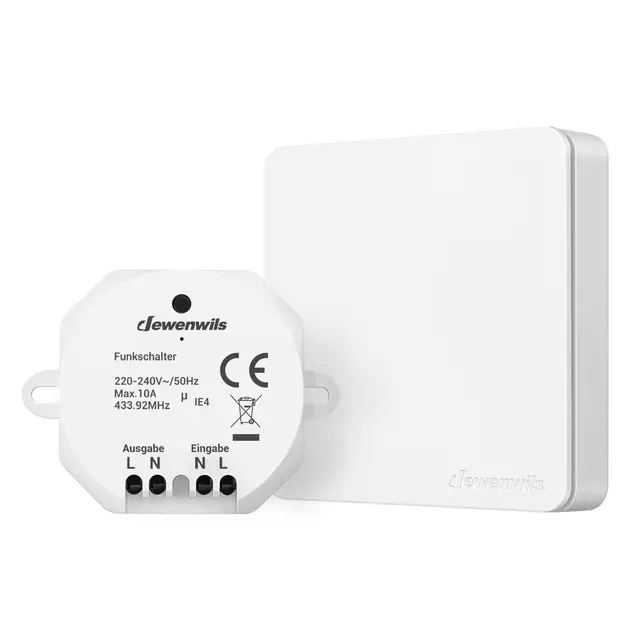 DEWENWILS Funklichtschalter, Funk-Wandsender, 230 V, 30 m Reichweite, für Lampe, keine Verkabelung erforderlich, 2300 W, Weiß