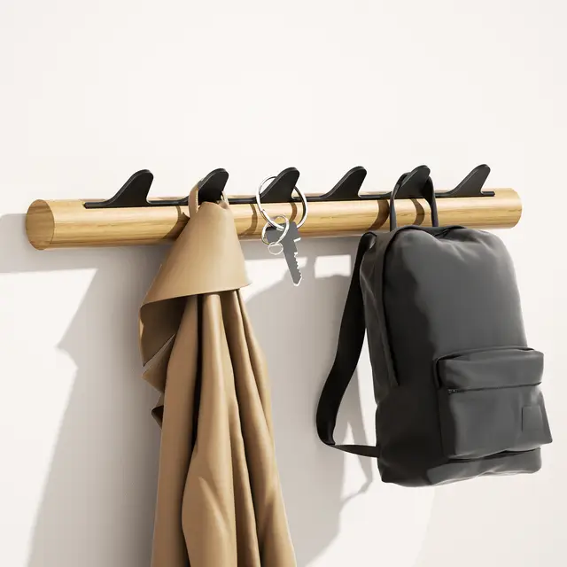 KAPANOU Wall mounted Coat Rack with 6 Hooks， Vintage Brown Rubberwood Coat Rail with Sturdy Black Metal Hanger for Jackets， Towels Or Hats， Decorative Hooks for Bathroom， Bedroom， Entryway, New Year Sale , Top gift picks