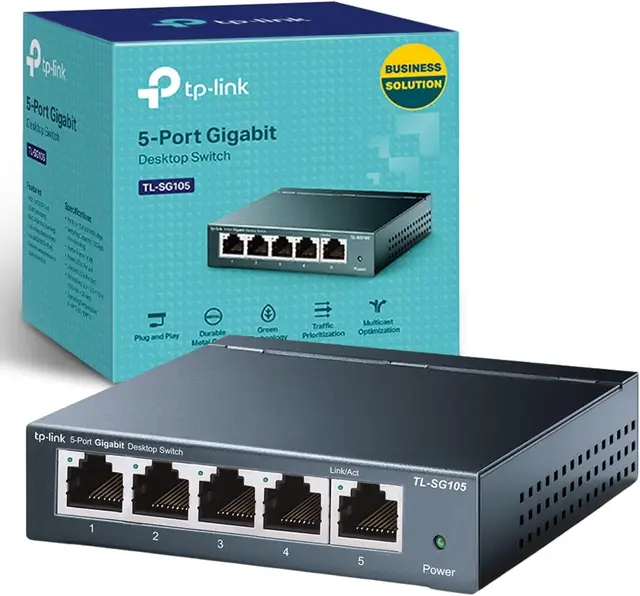 TP-Link TL-SG105 5-Port Gigabit Desktop Ethernet Switch (Steel Case)