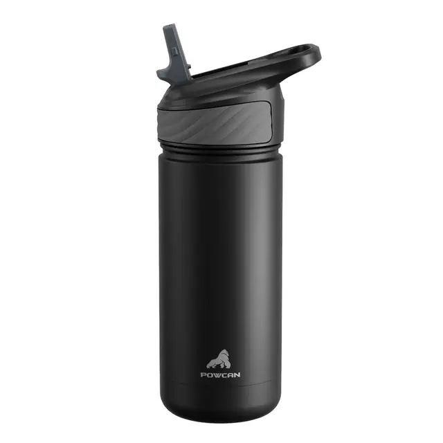 POWCAN by Meoky 18oz Single Spout Straw Sports Bottle -Black