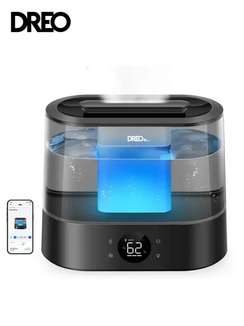 DREO Intelligenter Ultraschall-Luftbefeuchter – 4-Liter-Wassertank, 30 Stunden Laufzeit, App-Steuerung, 6 Nebelstufen, ultraleise, Aroma-Diffuser, einfache Nachfüllung, HHM010S.