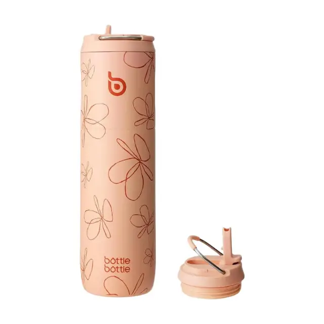Bottle Bottle Insulated Water Bottle With Straw Lid & Handle - Stainless Steel Double Wall Vacuum Leak Proof BPA Free Flask for Sport, Travel, Gym, Petal Passion (24oz)